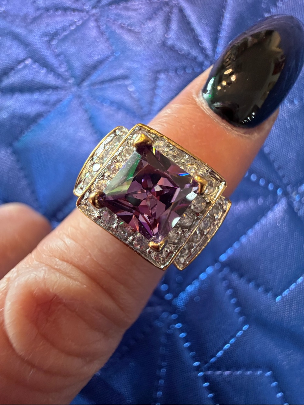 Park Lane Purple & Clear Crystal Statement Ring – Size 8
